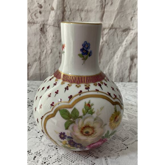 Elios hand painted floral vase china bouquet Chinese porcelain pottery Metallic - Picture 3 of 6
